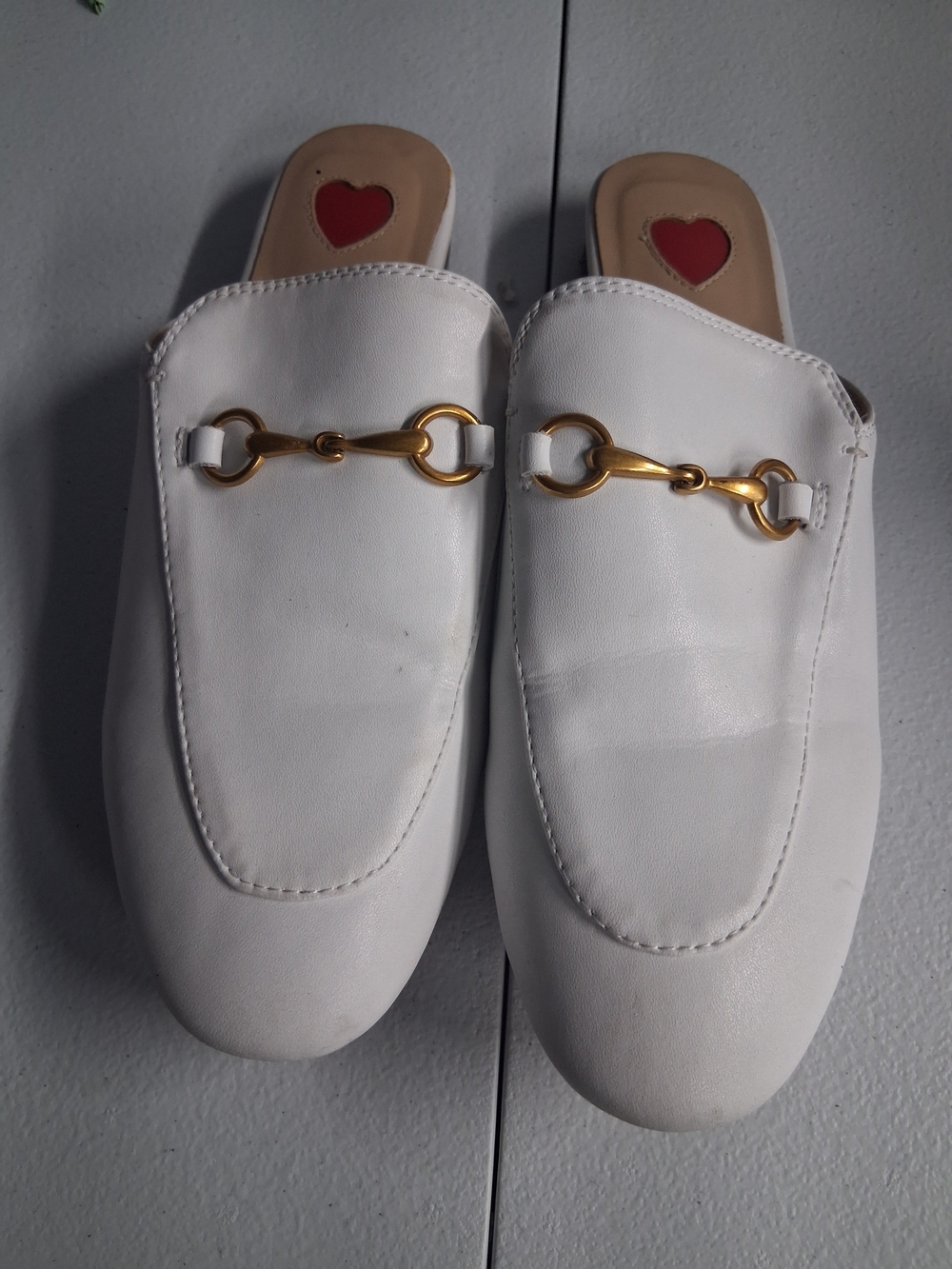 ARQ White Leather Slip-On Mules with Gold Bit